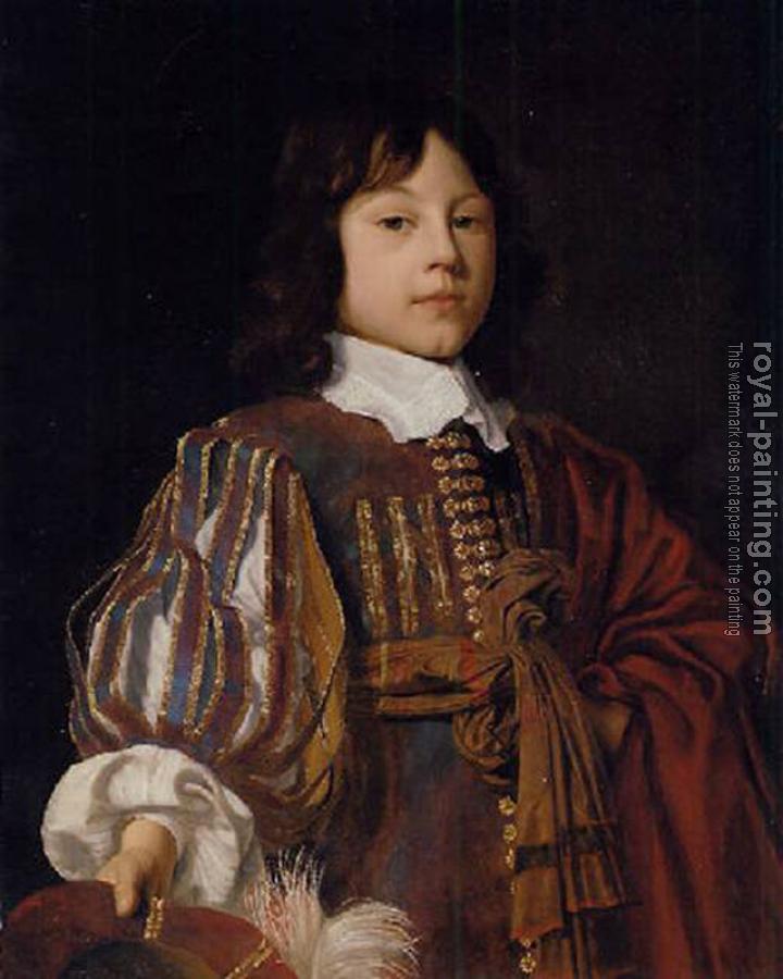 Jan Mytens : Portrait of a young gentleman in a burgundy doublet with slashed sleeves